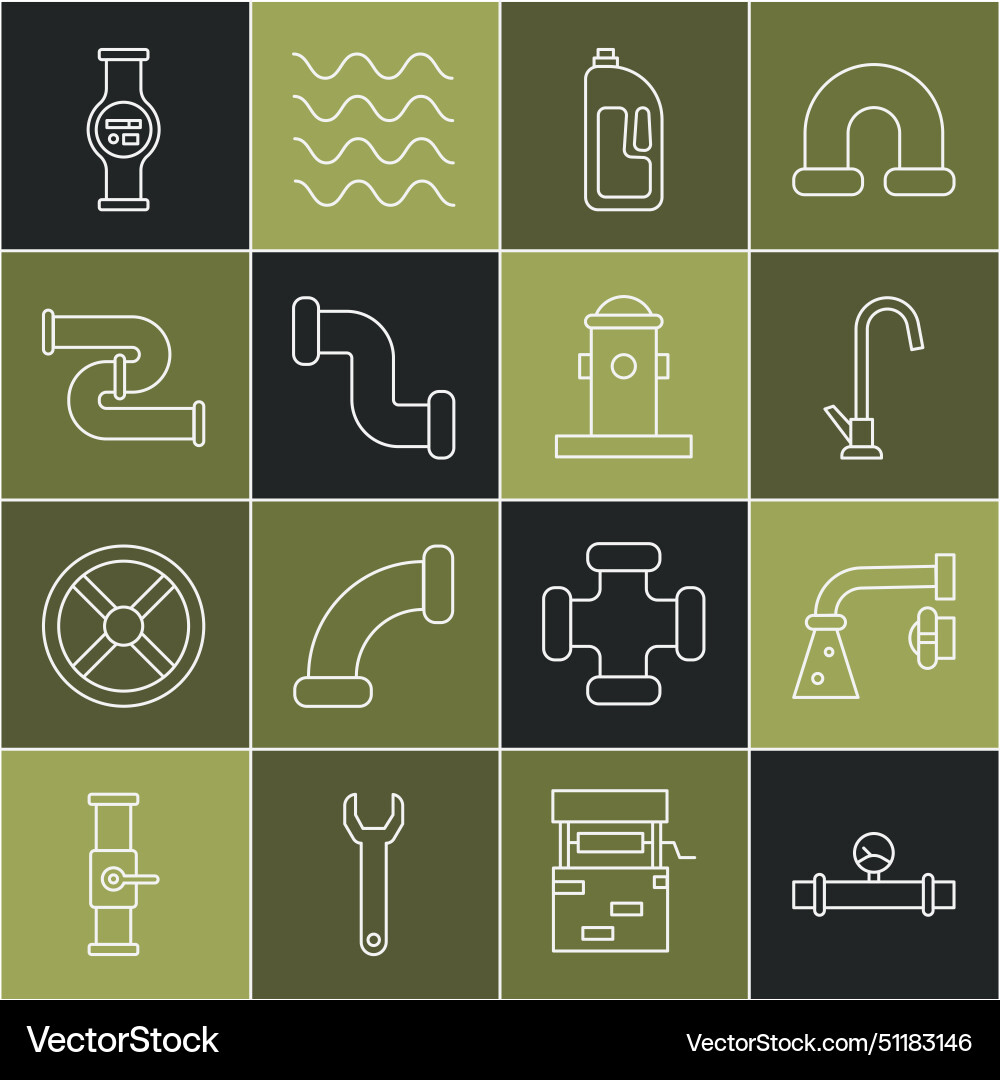 Set line industry pipe and manometer water tap Set line industry pipe and manometer water tap vector image