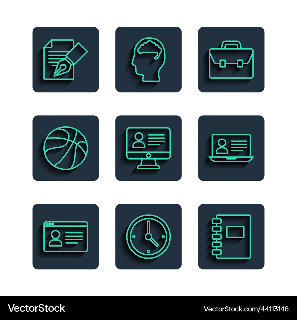 Set line online class clock spiral notebook Vector Image