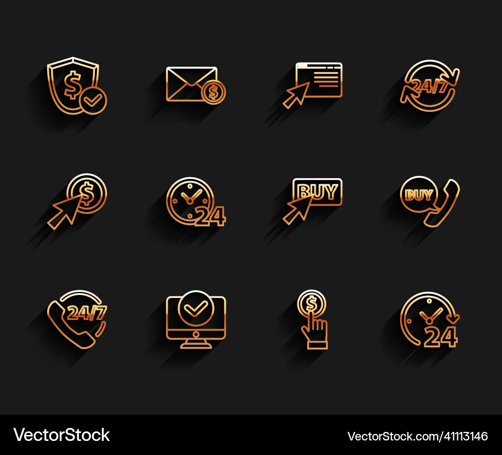 Set line telephone 24 hours support computer Set line telephone 24 hours support computer vector image
