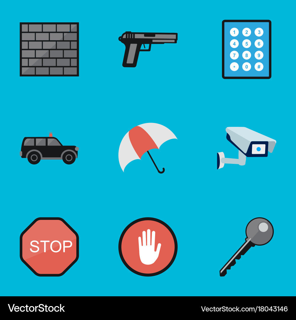 Set of 9 editable security flat icons includes Vector Image