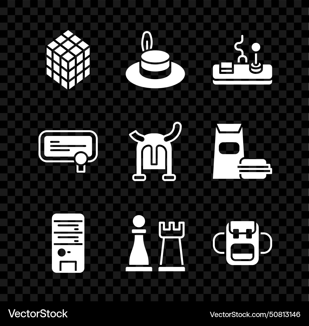 Set rubik cube man hat gamepad computer chess vector image