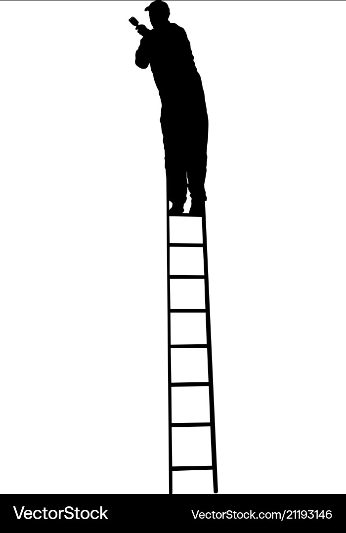 Silhouette worker climbing the ladder on white Silhouette worker climbing the ladder on white vector image