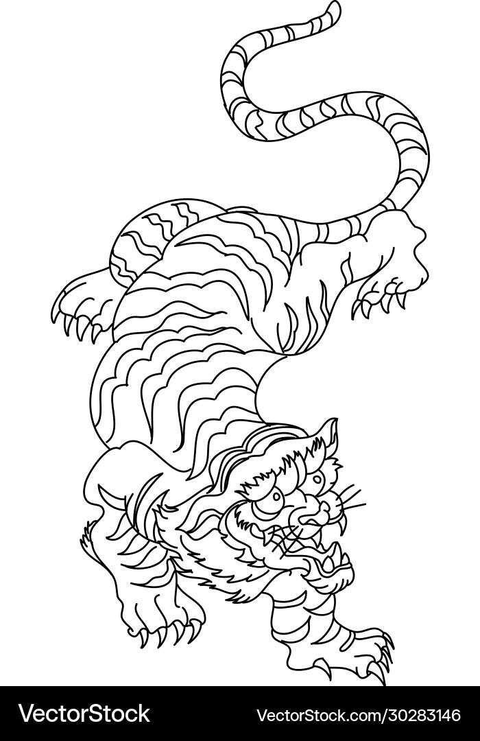 Traditional Chinese Tiger Doodle Vector Image