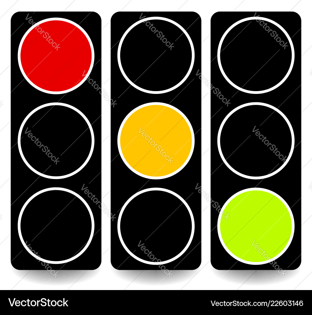 Traffic lights lamps semaphores in sequence Traffic lights lamps semaphores in sequence vector image