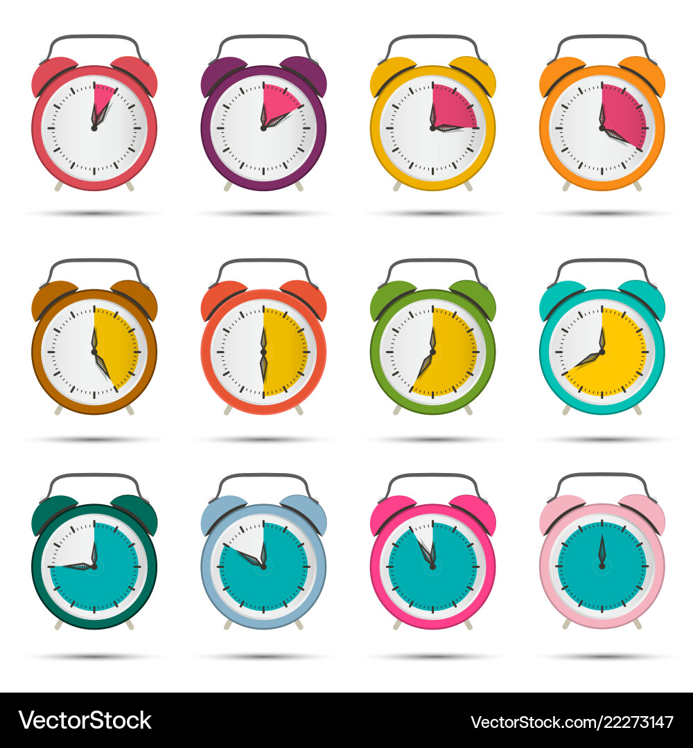 Alarm clock set with five to sixty minutes time vector image