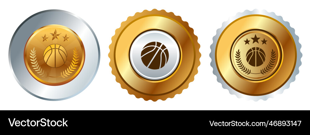 Basketball-Korbball Medaille Gold Silber rund Basketball-Korbball Medaille Gold Silber rund vektorbild