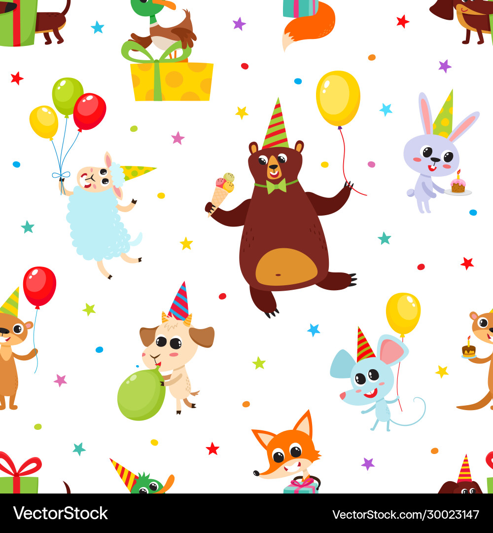Birthday party cartoon seamless pattern Birthday party cartoon seamless pattern vector image