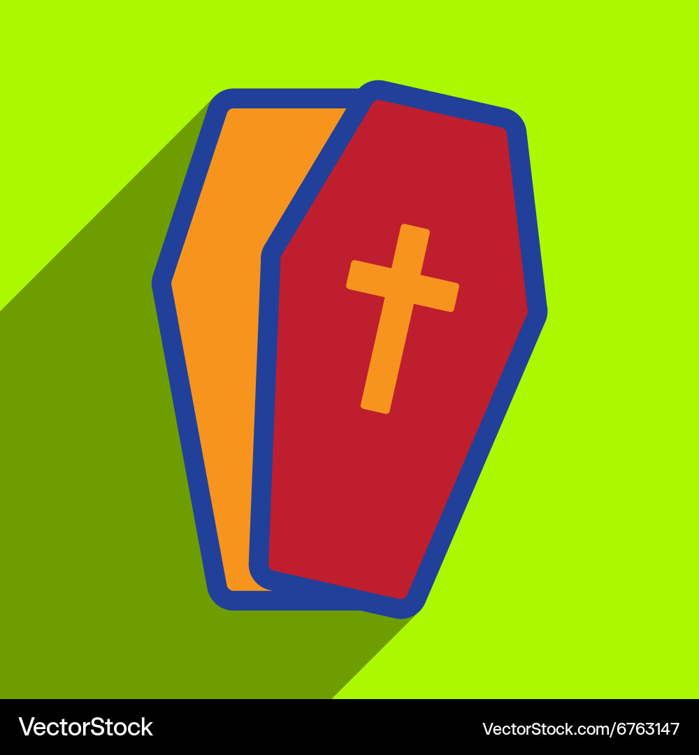 Flat with shadow icon open coffin on a colored vector image