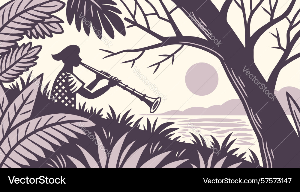 Hunter flutist in jungle design generative ai Vector Image