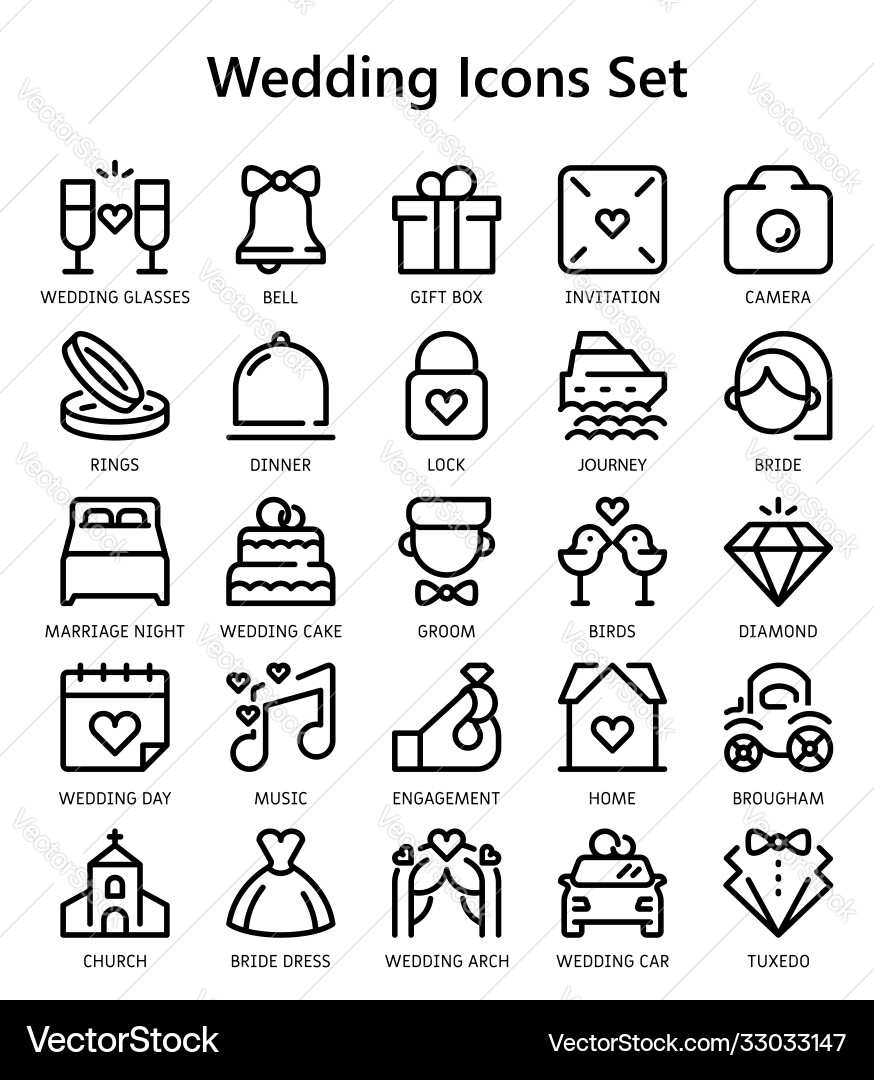 Icons set wedding day in line style vector image