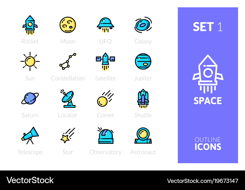 Outline color icons set in thin modern style Vector Image