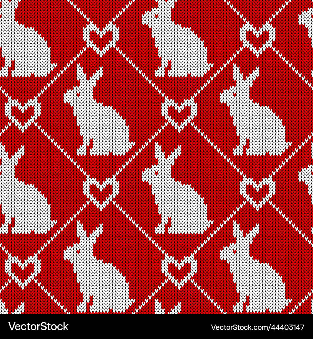 Seamless knitted pattern with rabbit and heart Seamless knitted pattern with rabbit and heart vector image