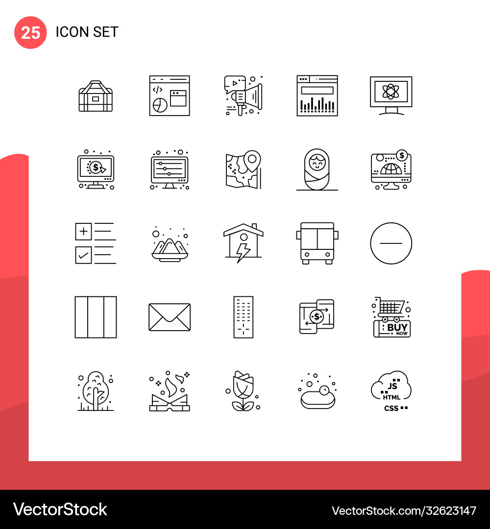 Set 25 lines on grid for monitor web Vector Image