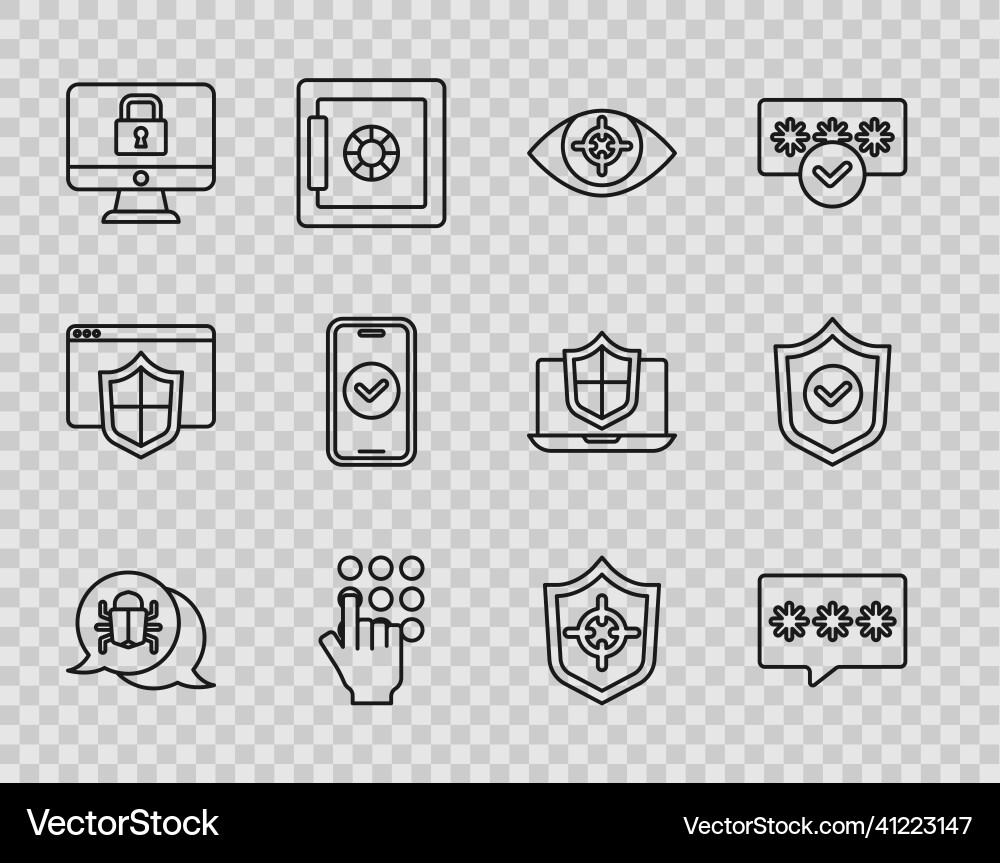 Set line system bug password protection eye scan Vector Image