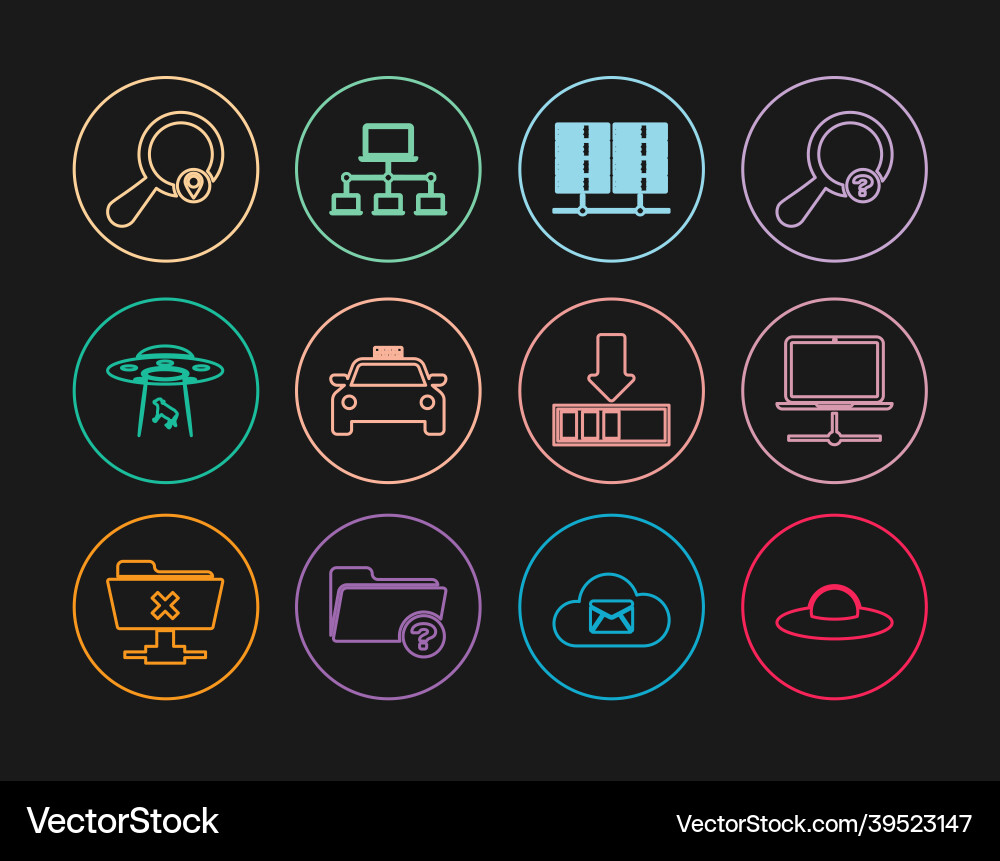 Set line ufo flying spaceship computer network Vector Image