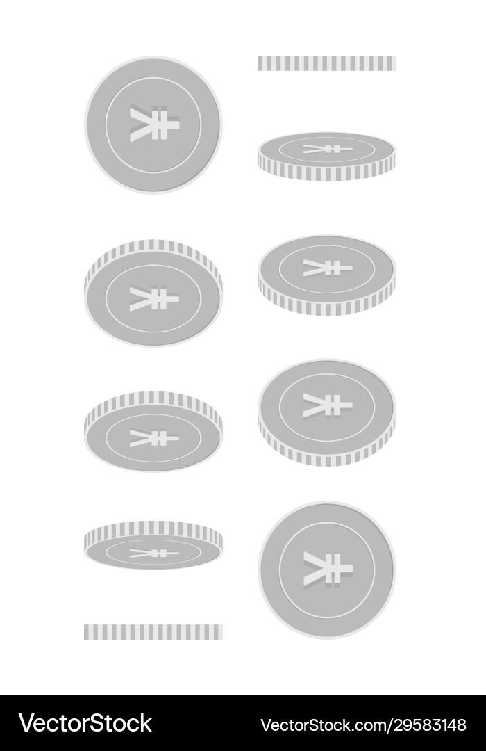 Chinese yuan rotating coins set animation ready Vector Image