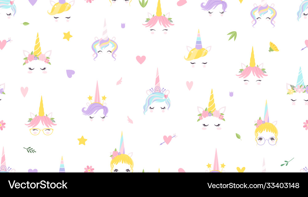 Cute Unicorn Faces Pattern Vector Image