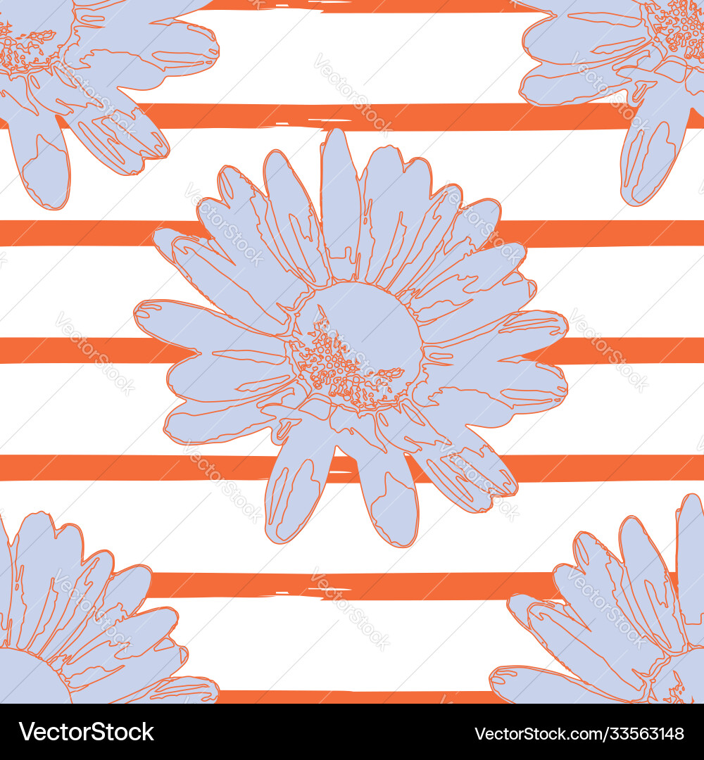 Daisy with stripes repeat pattern print background vector image