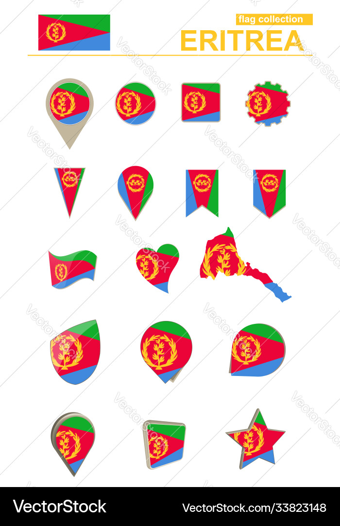 Eritrea flag collection big set for design vector image