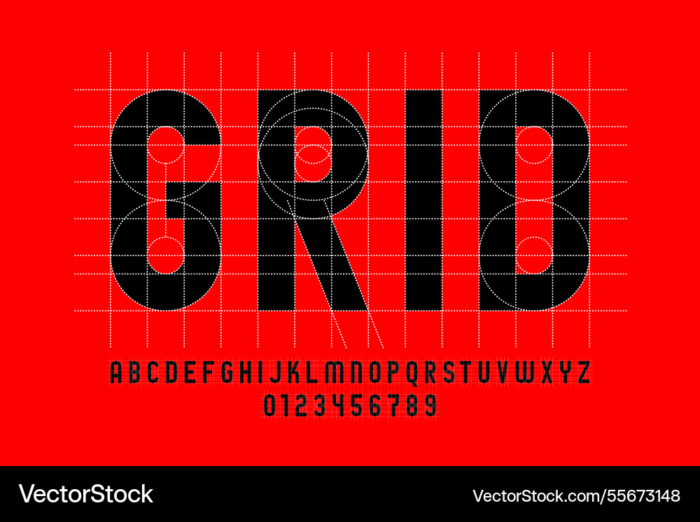 Grid Alphabet Font - Line & Guide vector image