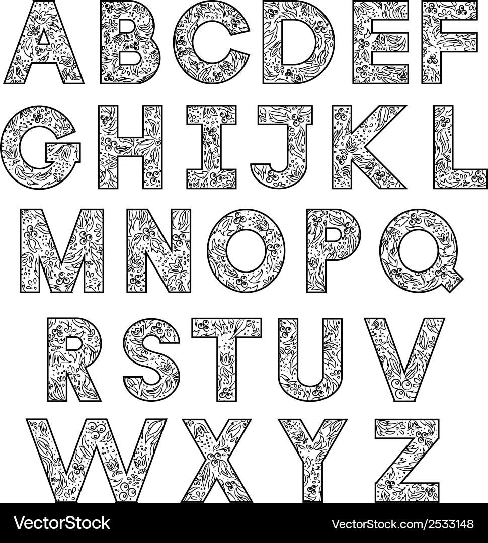 Hand drawing floral alphabet Vector Image