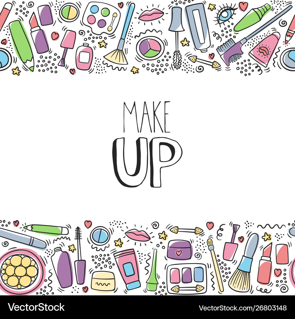 Make up doodle horizontal pattern with lipstick Make up doodle horizontal pattern with lipstick vector image
