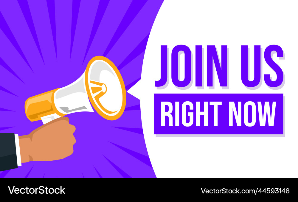 Megaphone with speech bubble and join us right vector image