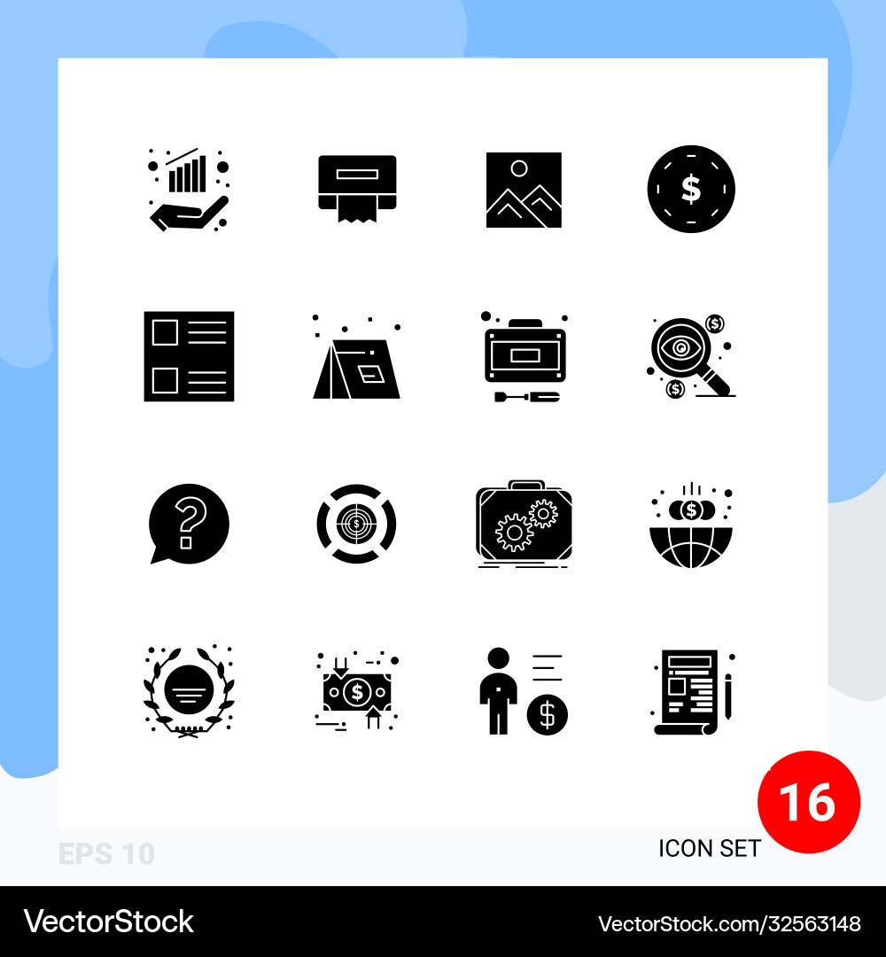 Pack 16 creative solid glyphs list checkbox vector image
