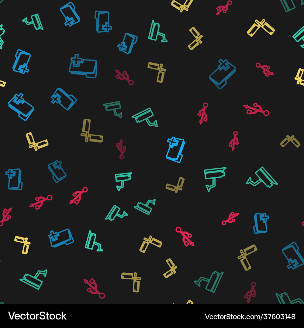 Set line add new folder security camera crossed vector image