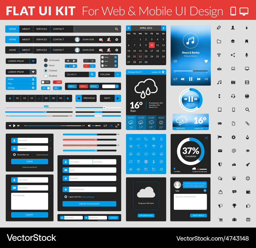 Set of flat design ui elements for website Vector Image