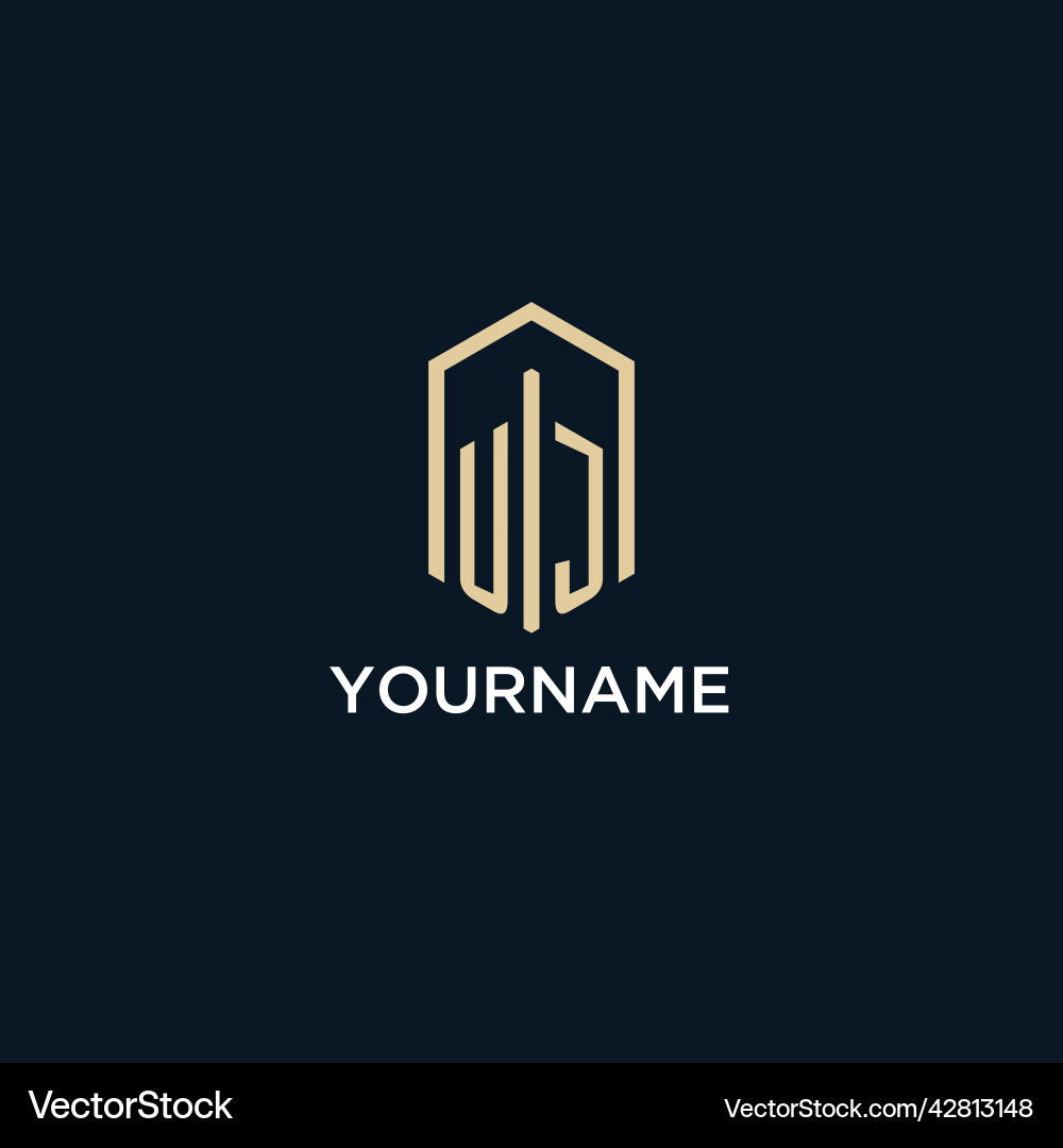 Uj initial monogram logo with hexagonal shape Vector Image