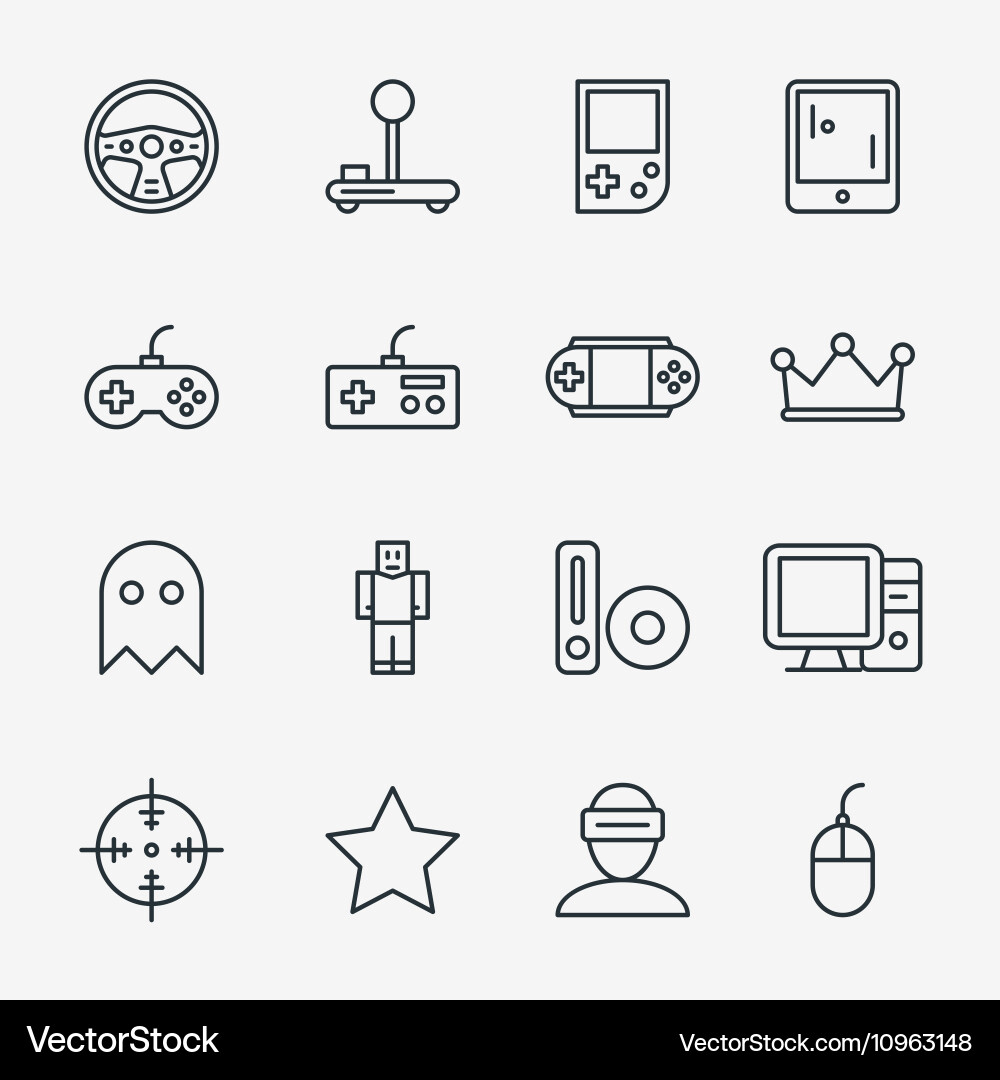 Video Game Icon Set - Linear Style vector image