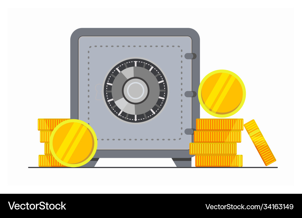 Bank-Safe-Box mit Geld und Münzen Sicherheit Bargeld Bank-Safe-Box mit Geld und Münzen Sicherheit Bargeld vektorbild