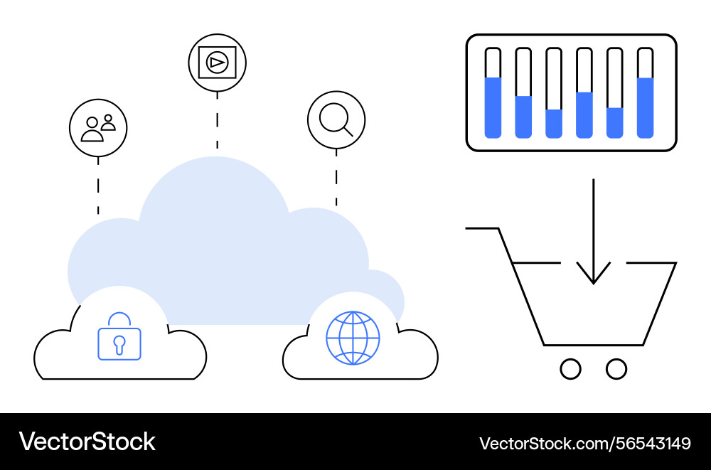 Cloud computing and e-commerce concept with data Cloud computing and e-commerce concept with data vector image