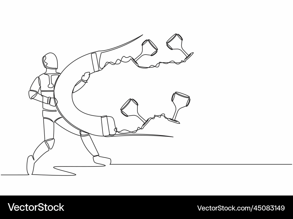 Continuous one line drawing of robot attracting vector image