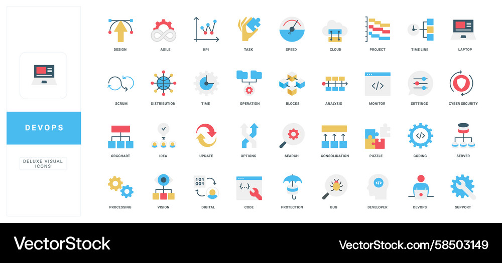 DevOps Icon Set - Agile & Cloud Vector Image