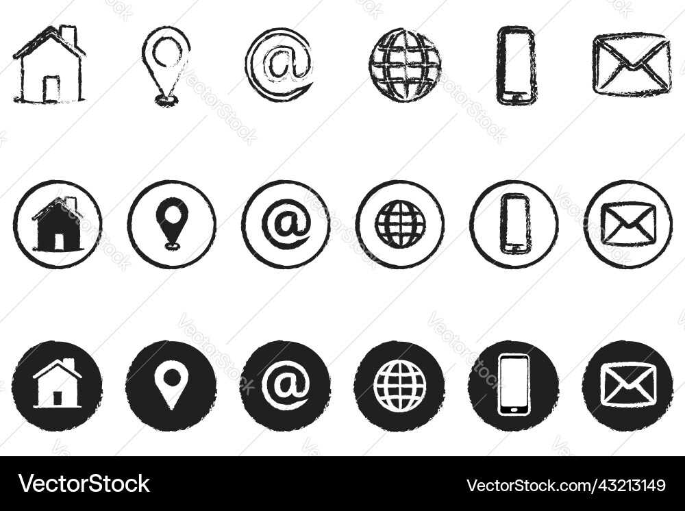 Grunge style contact icon set button Grunge style contact icon set button Vector Image