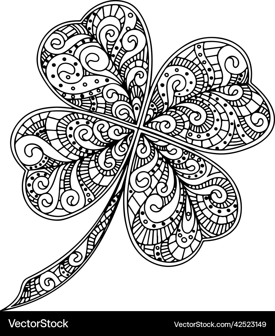 Lucky four-leaf clover coloring page printable vector image