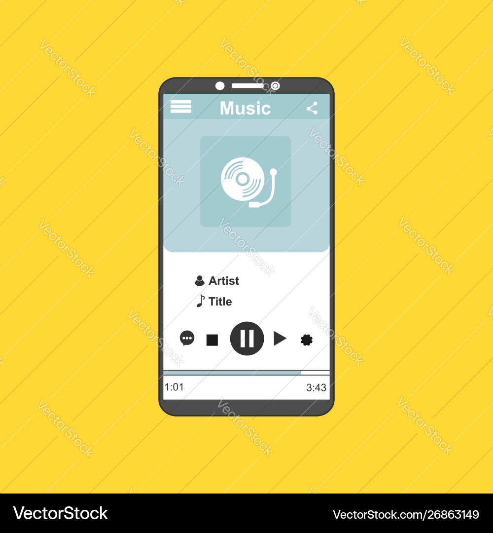 Media player application app template with flat Media player application app template with flat Vector Image