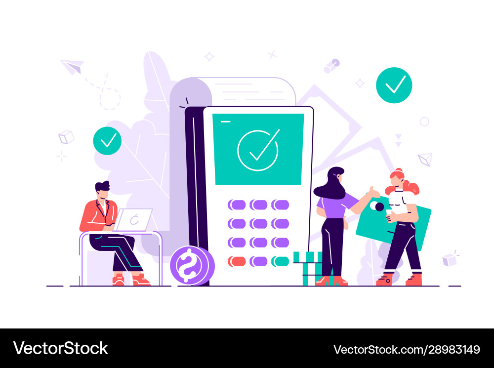 Payment terminals with tick check marks on screen vector image