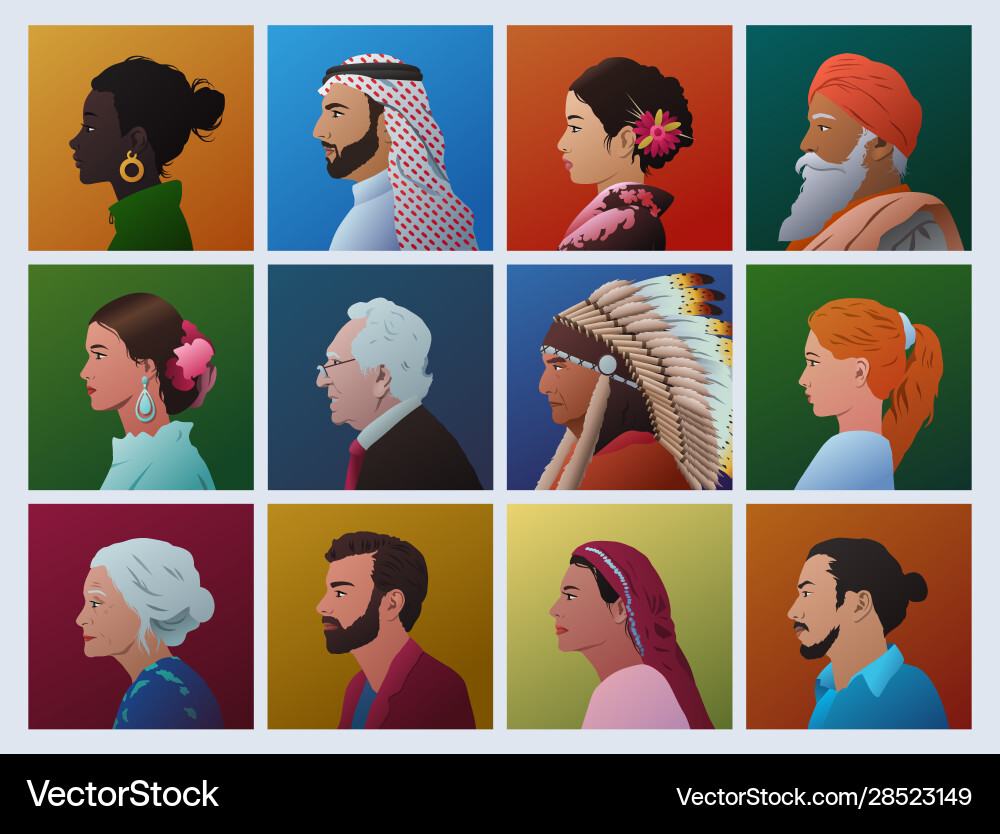 People different cultures profile faces People different cultures profile faces vector image