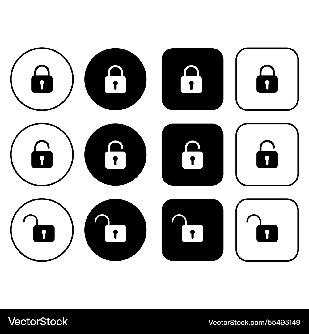 Security button set with lock icons a collection Security button set with lock icons a collection vector image