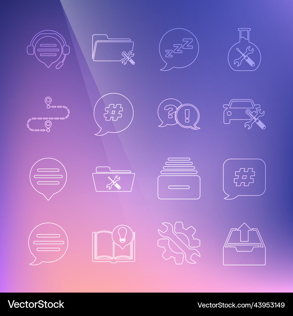 Set line upload inbox hashtag speech bubble car Set line upload inbox hashtag speech bubble car vector image