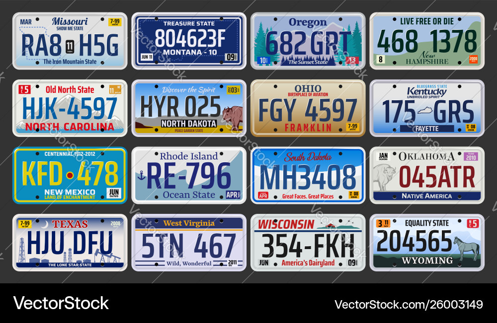 USA License Plates - American States Vector Image