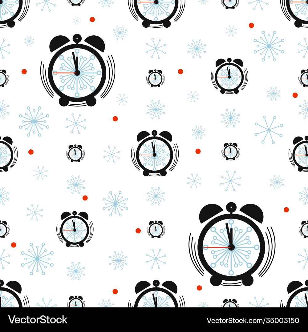 Alarm clock snowflake background vector image