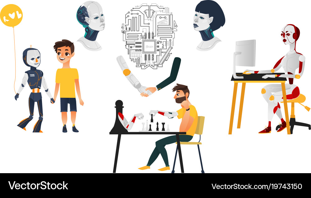 Artificial intelligence set - robots androids vector image