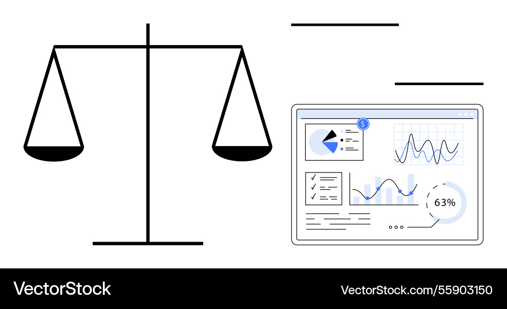 Balance scale and data analytics dashboard Balance scale and data analytics dashboard vector image