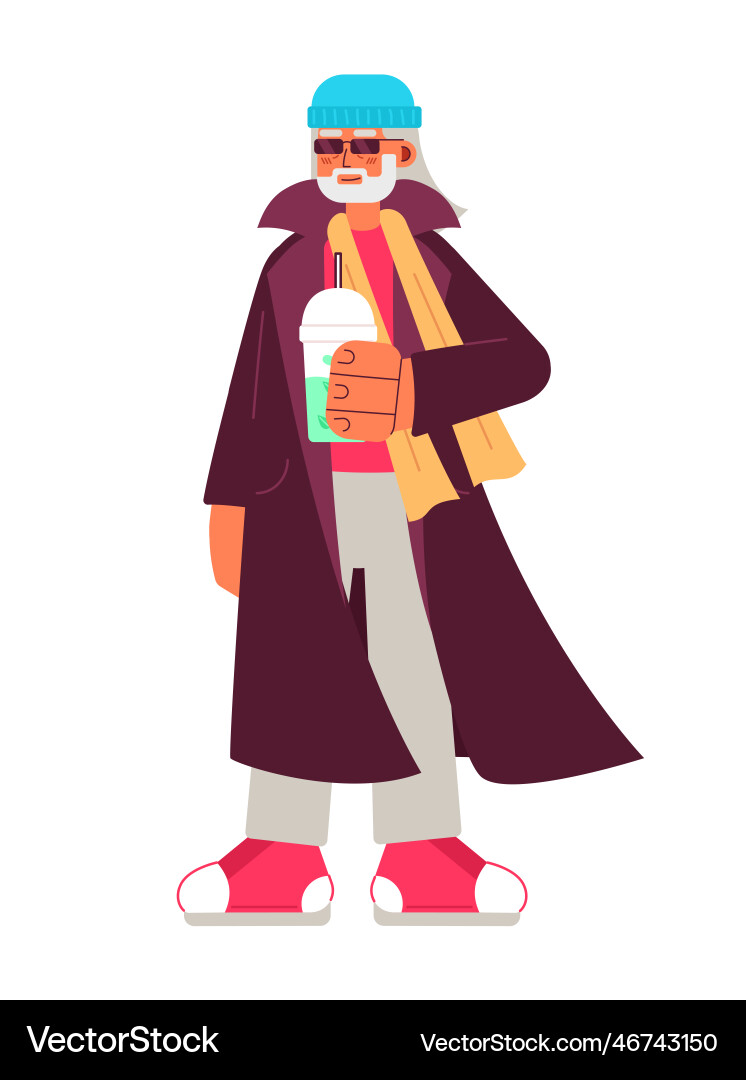 Bearded old hipster with trendy drink semi flat Bearded old hipster with trendy drink semi flat vector image
