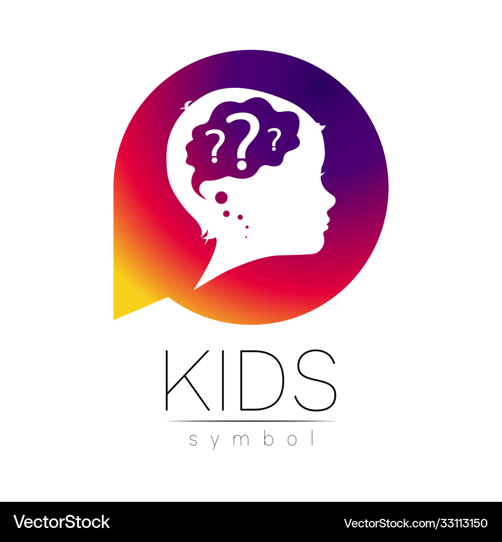 Child logotype with brain and question in violet Vector Image