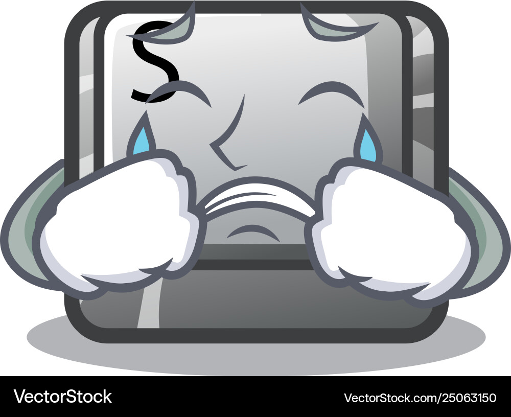 Crying button s on a computer cartoon Crying button s on a computer cartoon Vector Image